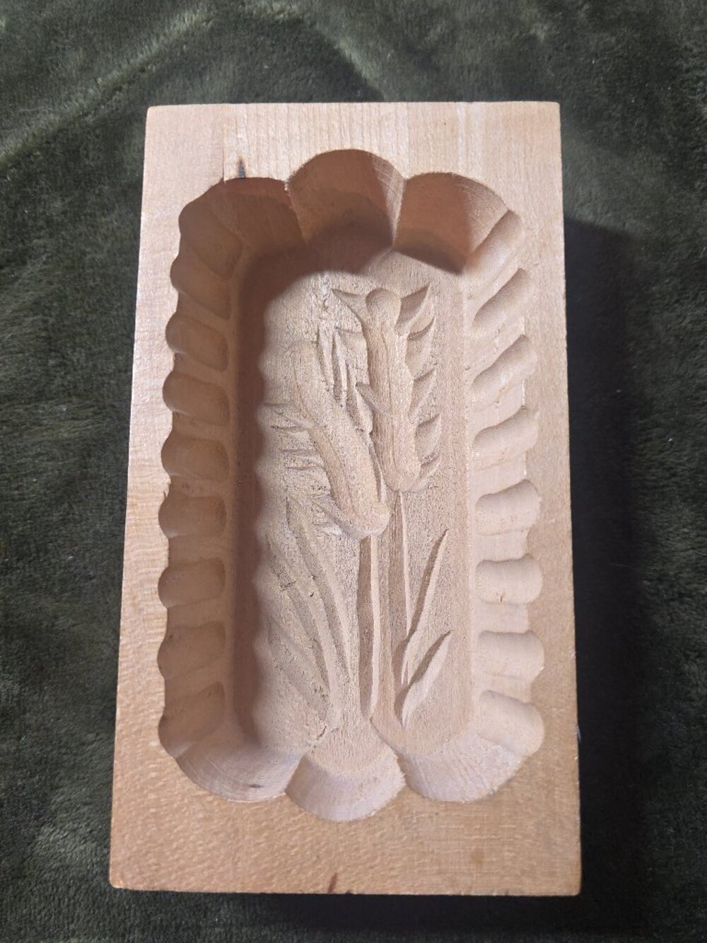 Vintage Hand Carved Wooden Butter Mold, Tulip and Wheat Sheaf Design